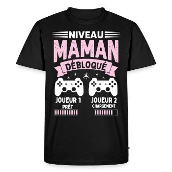 Annonce Grossesse Cadeau Futur Maman Geek - T-shirt Premium bio Homme - noir - Devant - Nico (187cm)