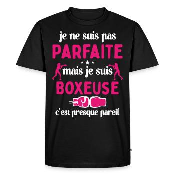 Pas parfaite mais Boxeuse Cadeau Sportif - T-shirt Premium bio Homme - noir - Devant - Nico (187cm)
