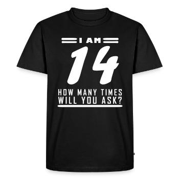 J’ai 14 ans – 14e anniversaire - T-shirt Premium bio Homme - noir - Devant - Nico (187cm)