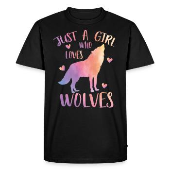 Juste une fille qui aime les loups - T-shirt Premium bio Homme - noir - Devant - Nico (187cm)