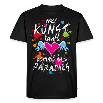 14 Wer Kunst kauft kommt ins Paradies Herz Flügel - Männer Premium Bio T-Shirt - Schwarz - Vorne - Nico (187cm)