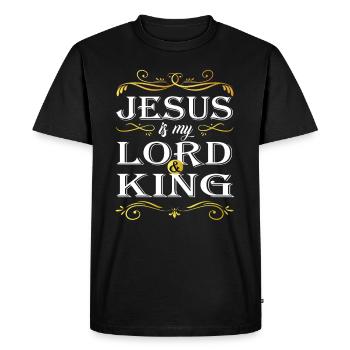 Jésus-Christ chrétien, il est mon seigneur et mon roi - T-shirt Premium bio Homme - noir - Devant - Nico (187cm)