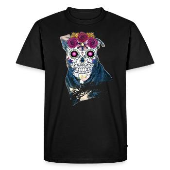 Crâne en sucre de Pitbull - Halloween - T-shirt Premium bio Homme - noir - Devant - Nico (187cm)