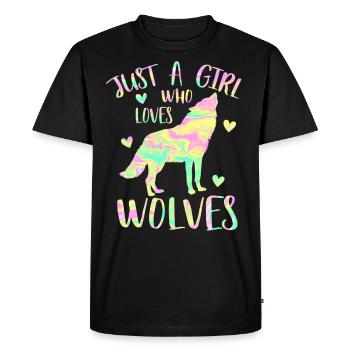 Juste une fille qui aime les loups - T-shirt Premium bio Homme - noir - Devant - Nico (187cm)