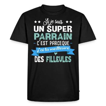 Parrain Filleul Cadeau Baptême Fille Famille - T-shirt Premium bio Homme - noir - Devant - Nico (187cm)