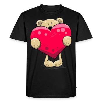 Ourson en peluche de dessin animé avec un cœur Ourson en peluche à motif - T-shirt Premium bio Homme - noir - Devant - Nico (187cm)