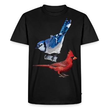 Le cardinal du Nord et le geai bleu - T-shirt Premium bio Homme - noir - Devant - Nico (187cm)