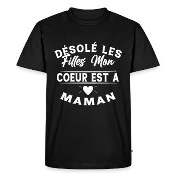 Désolé les Filles Mon Coeur est à Maman - T-shirt Premium bio Homme - noir - Devant - Nico (187cm)
