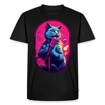 Singing Cat Microphone - Men's Premium Organic T-Shirt - black - Front - Nico (187cm)