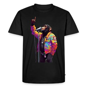 Singe chanteur avec microphone - T-shirt Premium bio Homme - noir - Devant - Nico (187cm)