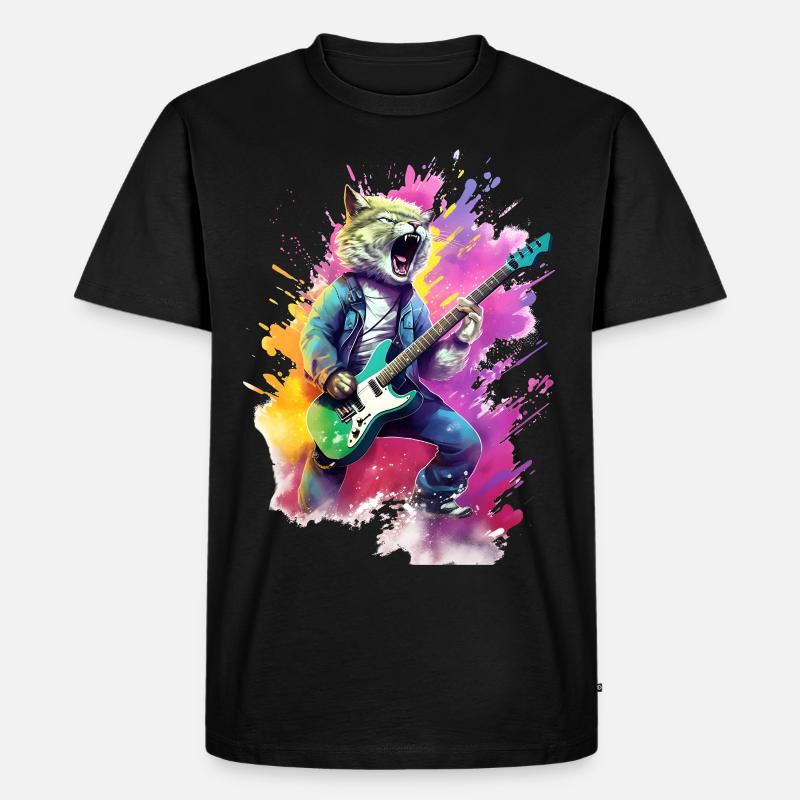 Basse jouant du chat - T-shirt Premium bio Homme - noir