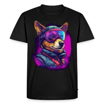 Dog as pilot with aviator goggles - Men's Premium Organic T-Shirt - black - Front - Nico (187cm)