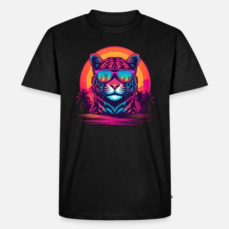 Synthwave Tiger Sunset - Männer Premium Bio T-Shirt - Schwarz