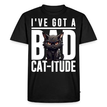 Funny Cat Bad Black Cat - Bad Cat-itude Design - T-shirt Premium bio Homme - noir - Devant - Nico (187cm)