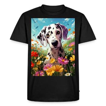 dalmatien mignon en fleurs - T-shirt Premium bio Homme - noir - Devant - Nico (187cm)
