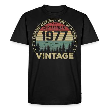 Septembre 1977 Vintage Cadeau D'anniversaire 1977 - T-shirt Premium bio Homme - noir - Devant - Nico (187cm)