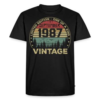 September 1987 Vintage 1987 Birthday Gift - Men's Premium Organic T-Shirt - black - Front - Nico (187cm)