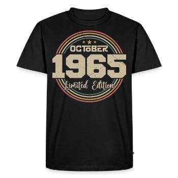Né en octobre 1965 Retro Anniversaire Octobre 1965 - T-shirt Premium bio Homme - noir - Devant - Nico (187cm)