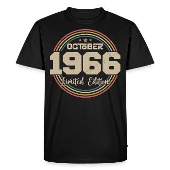 Né en octobre 1966 Retro Anniversaire Octobre 1966 - T-shirt Premium bio Homme - noir - Devant - Nico (187cm)