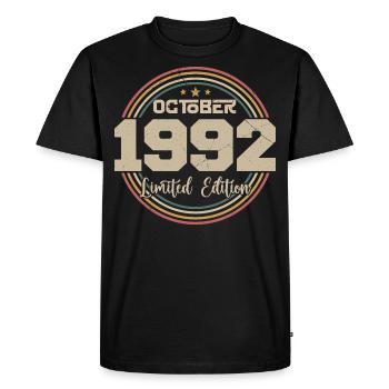 Né en octobre 1992 Retro Anniversaire Octobre 1992 - T-shirt Premium bio Homme - noir - Devant - Nico (187cm)