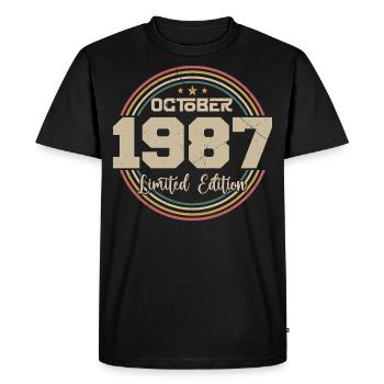 Né en octobre 1987 Retro Anniversaire Octobre 1987 - T-shirt Premium bio Homme - noir - Devant - Nico (187cm)