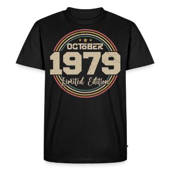 Né en octobre 1979 Retro Anniversaire Octobre 1979 - T-shirt Premium bio Homme - noir - Devant - Nico (187cm)