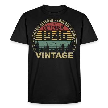 Anniversaire Millésime Fabriqué en Octobre 1946 - T-shirt Premium bio Homme - noir - Devant - Nico (187cm)