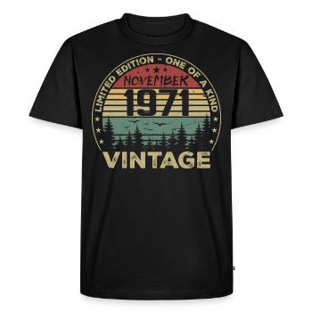 Novembre 1971 Cadeau Vintage - Né en Novembre 1971 - T-shirt Premium bio Homme - noir - Devant - Nico (187cm)