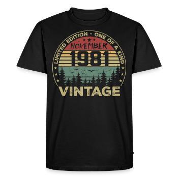 Novembre 1981 Cadeau Vintage - Né en Novembre 1981 - T-shirt Premium bio Homme - noir - Devant - Nico (187cm)