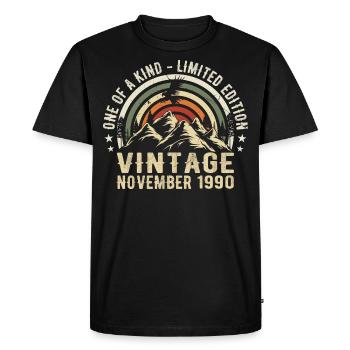 Anniversaire novembre 1990 - Cadeau Novembre 1990 - T-shirt Premium bio Homme - noir - Devant - Nico (187cm)