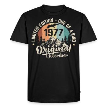 Anniversaire Décembre 1977 - Cadeau decembre 1977 - T-shirt Premium bio Homme - noir - Devant - Nico (187cm)