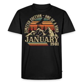 Janvier 1981 - Cadeau Anniversaire Janvier 1981 - T-shirt Premium bio Homme - noir - Devant - Nico (187cm)