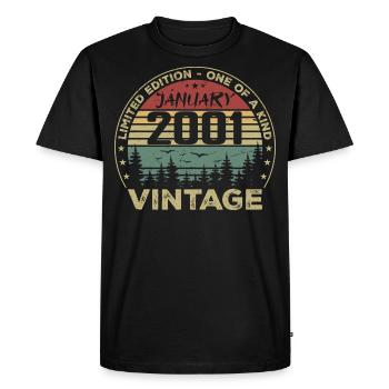 Vintage Janvier 2001 Anniversaire Janvier 2001 - T-shirt Premium bio Homme - noir - Devant - Nico (187cm)