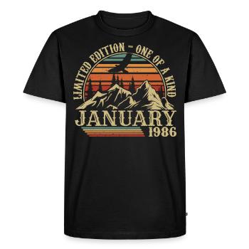 Janvier 1986 - Cadeau Anniversaire Janvier 1986 - T-shirt Premium bio Homme - noir - Devant - Nico (187cm)