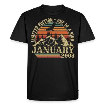 Janvier 2003 - Cadeau Anniversaire Janvier 2003 - T-shirt Premium bio Homme - noir - Devant - Nico (187cm)