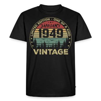 Vintage Janvier 1949 Anniversaire Janvier 1949 - T-shirt Premium bio Homme - noir - Devant - Nico (187cm)