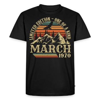 Cadeau D'anniversaire Mars 1970, Nées En Mars 1970 - T-shirt Premium bio Homme - noir - Devant - Nico (187cm)