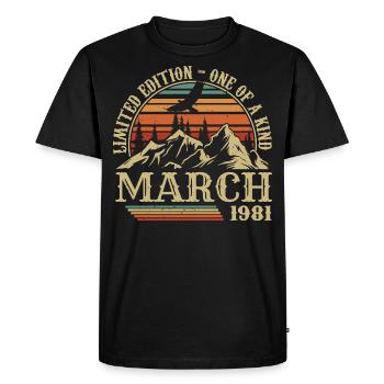 Birthday Gift March 1981, Born In March 1981 - Men's Premium Organic T-Shirt - black - Front - Nico (187cm)