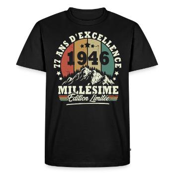 Millésime 1946, Cadeau D'anniversaire 77 Ans - T-shirt Premium bio Homme - noir - Devant - Nico (187cm)