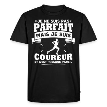 Pas parfait mais je suis coureur - T-shirt Premium bio Homme - noir - Devant - Nico (187cm)