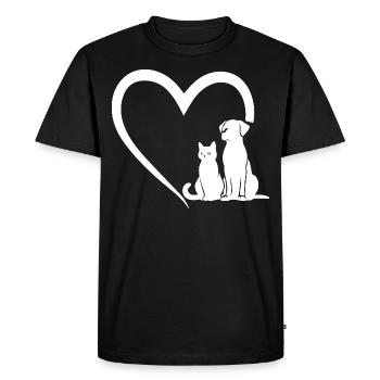 Dog Puppy and Baby Cat Heart, Animal Dog Cat Heart - T-shirt Premium bio Homme - noir - Devant - Nico (187cm)