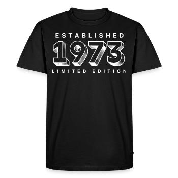 FONDÉE EN 1973, LÉGENDE 1973, MILLÉSIME 1973 - T-shirt Premium bio Homme - noir - Devant - Nico (187cm)