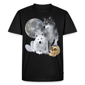 Loups, blancs, gris, lune, crâne - T-shirt Premium bio Homme - noir - Devant - Nico (187cm)