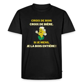 Croix de bois, croix de bière. - T-shirt Premium bio Homme - noir - Devant - Nico (187cm)