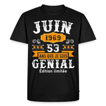 53 Ans Anniversaire Vintage Né(e) en Juin 1969 - T-shirt Premium bio Homme - noir - Devant - Nico (187cm)
