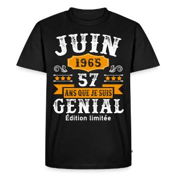 57 Ans Anniversaire Vintage Né(e) en Juin 1965 - T-shirt Premium bio Homme - noir - Devant - Nico (187cm)