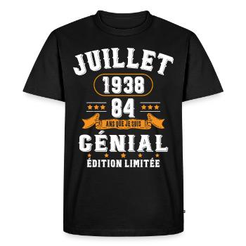 84 Ans Anniversaire Vintage Né(e) en Juillet 1938 - T-shirt Premium bio Homme - noir - Devant - Nico (187cm)