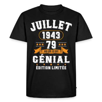 79 Ans Anniversaire Vintage Né(e) en Juillet 1943 - T-shirt Premium bio Homme - noir - Devant - Nico (187cm)