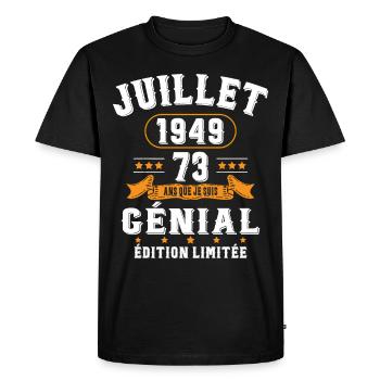 73 Ans Anniversaire Vintage Né(e) en Juillet 1949 - T-shirt Premium bio Homme - noir - Devant - Nico (187cm)