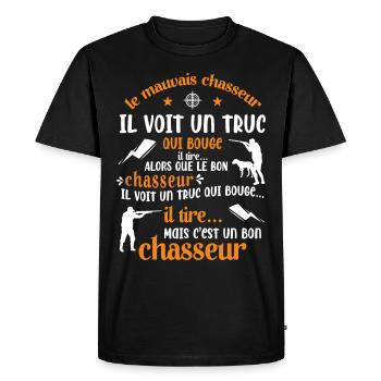Bon Chasseur Humour Cadeau - T-shirt Premium bio Homme - noir - Devant - Nico (187cm)